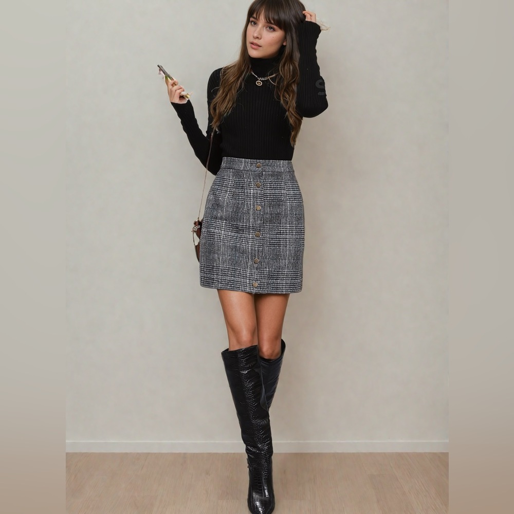 Plaid Print Button Front Skirt